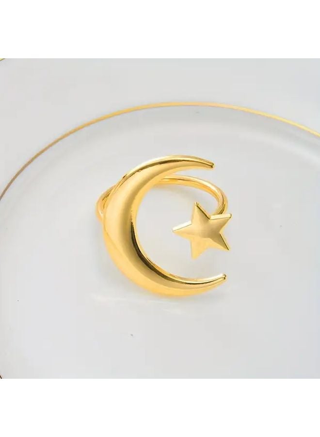 حلقات مناديل نجمة القمر الذهبية 4 قطع ديكور طاولة معدني لحفلات رمضان والعيد الإسلامي - Image 2